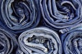 Texture of rolled jeans close-up