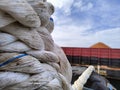 the texture of the rope tied tightly to the ship