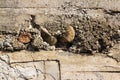 Texture of rough clay stucco of gray color with stones