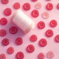 Texture with round pink buttons for sewing, needlework, and thread