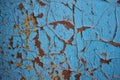 Texture of rusty iron with blue background. The metal surface rusted spots.old metal iron rust background and texture in Royalty Free Stock Photo