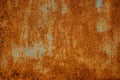 Texture of rusty metal, painted white which became orange from rust. Horizontal texture of cracked paint on rusty steel
