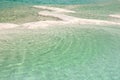 Texture of salt deposits in water.on the beach in the blue waters of the Dead Sea, Israel. salvage of sea waters. Flakes of salt Royalty Free Stock Photo