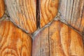 Texture of sawed wood and connection of the log house. Ancient technology construction of Russian log hut and churches Royalty Free Stock Photo