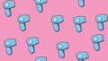 Texture seamless pattern blue hair dryer for drying hair on a pink background for girls