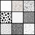 texture seamless pattern set ,simple vector background with dots, strokes and scribbles