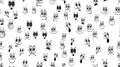 Texture seamless pattern of various black and white emotions: joy, smile, anger, delight, discontent, playfulness, fun, surprise