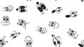 Texture seamless pattern of various black and white emotions: joy, smile, anger, delight, discontent, playfulness, fun, surprise