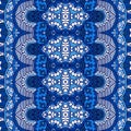 Texture seamless vector pattern arabesque from blue and white oriental tiles, ornaments doodle