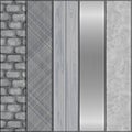 Texture set. Collection with stone wall, textile print, wooden background, metal backdrop and marble pattern