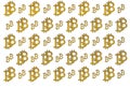 Texture of sign crypto currency of bitcoin on gold background. Symbol BTC.