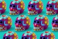Texture of skulls and colorful handmade skulls of the day of the dead tradition in Mexico Royalty Free Stock Photo