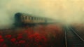 Texture of a speeding train ping by leaving behind a trail of hazy blur