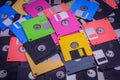 Texture of stack colorful floppy disks