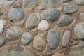 The texture of the stone pavement. Cobblestone pavement