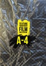 Texture A-4 transparent stretch film polyethylene. Design element graphic crumpled plastic wrap. Vertical vector illustration.