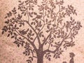 Texture of an unusual tree on a beige background on fabric a family tree