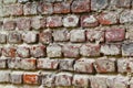 Texture of a very old peeling red brick wall covered with plaster closeup. time breaking background Royalty Free Stock Photo