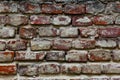 Texture of a very old peeling red brick wall covered with plaster closeup. time breaking background Royalty Free Stock Photo