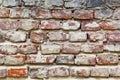 Texture of a very old peeling red brick wall covered with plaster closeup. time breaking background Royalty Free Stock Photo