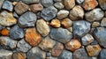 Texture of a weathered stone wall showcasing a variety of shapes and patterns. Small pebbles large boulders and