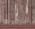 The texture of weathered wooden wall. Aged wooden plank fence of vertical flat board