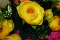 Texture of white, pink, yellow artificial flowers