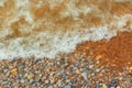 Texture of white sand with crystal clear water. Sea wave on the beach. Royalty Free Stock Photo