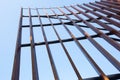 The texture of the wooden structure, vertical lines against the blue sky. 01.2020 Milan