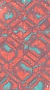 Textured abstract pattern with interlocking hexagonal and diamond shapes in coral and teal with a glossy wet appearance Keywords: Royalty Free Stock Photo