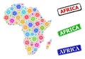 Textured Africa Stamp Seals and Colored Covid Africa Map Mosaic