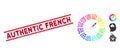 Textured Authentic French Line Stamp with Mosaic Color Wheel Icon Royalty Free Stock Photo