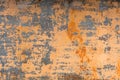 Textured background of a faded yellow paint with rusted cracks on rusted metal. Grunge texture of an old cracked metal Royalty Free Stock Photo