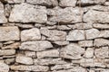 Textured background irregular natural stone wall is made of different stones with elements of natural vegetation in the Royalty Free Stock Photo