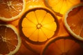 Textured background of juicy orange slices in radiant, ringed composition Royalty Free Stock Photo