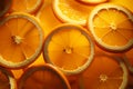 Textured background of juicy orange slices in radiant, ringed composition Royalty Free Stock Photo