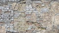 Textured background of an old, weathered brick wall with patches of rough, crumbling plaster Royalty Free Stock Photo