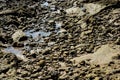 Textured background of rocks of different sizes and sea water on a rocky beach in South Sinai in Egypt Royalty Free Stock Photo