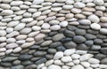 Textured backgrounds of stones and pebble with curve design on the wall used for decoration in the garden outdoors