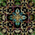 Textured Baroque floral seamless pattern. Tapestry vector background. Grunge repeat backdrop. Embroidery vintage Damask ornaments