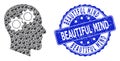 Textured Beautiful Mind Round Seal Stamp and Recursion Head Gears Icon Mosaic