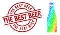 Textured The Best Beer Stamp Imitation and Triangle Filled Spectral Colored Beer Bottle Icon with Gradient