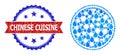 Textured Bicolor Chinese Cuisine Stamp Seal and Collage Full Pizza of Blue Rain Drops