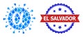 Textured Bicolor El Salvador Watermark and Mosaic Alpha Covid Virus of Blue Rain Drops