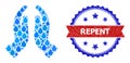 Textured Bicolor Repent Stamp Seal and Mosaic Praying Hands of Blue Water Dews