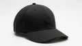 A textured black baseball cap with a subtle embossed logo on a white background Royalty Free Stock Photo