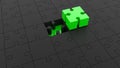 Textured black puzzle with green one in middle Royalty Free Stock Photo