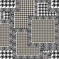 Textured black and white houndstooth seamless pattern. Vector ornamental patchwork background. Modern hounds tooth ornaments.