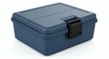 Textured Blue Plastic Container with Black Clasp on White Background Durable Storage Box for Tools or Supplies in Royalty Free Stock Photo