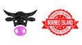 Textured Borneo Island Stamp and Cow Head Low-Poly Mocaic Icon